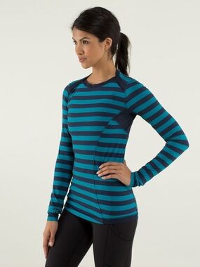 Lululemon Long Sleeve Top Base Runner Micro Macro Stripe Surge Inkwell Size 12